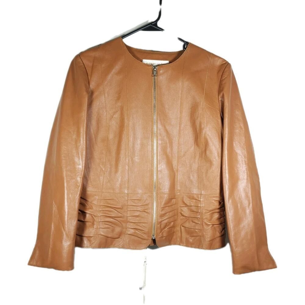Margaret Godfrey Women's VTG Sz 8P Cognac 100% Leather Front Zip Jacket